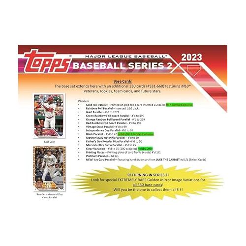  2023 Topps Series 2 Baseball Hobby Box (24 Packs/14 Cards: 1 Auto or Relic, 1 Silver Pack)