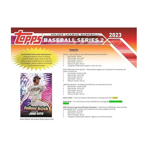  2023 Topps Series 2 Baseball Hobby Box (24 Packs/14 Cards: 1 Auto or Relic, 1 Silver Pack)