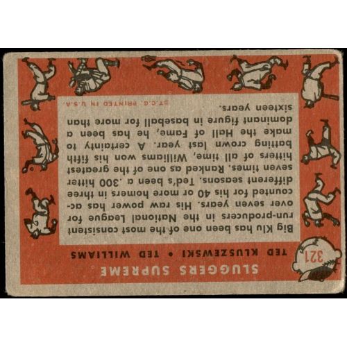  1958 Topps # 321 Sluggers Supreme Ted Williams/Ted Kluszewski Cincinnati Red Sox/Reds (Baseball Card) FAIR Red Sox/Reds