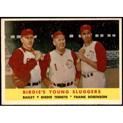  1958 Topps # 386 Birdies Young Sluggers Frank Robinson/Ed Bailey/Birdie Tebbets Cincinnati Reds (Baseball Card) VG/EX Reds