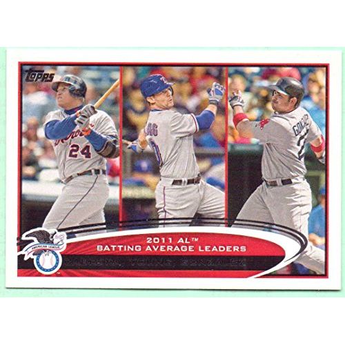  Miguel Cabrera, MIchael Young, Adrian Gonzalez 2012 Topps 2011 American League Batting Average Leaders #239- Detroit Tigers, Texas Rangers, Boston Red Sox