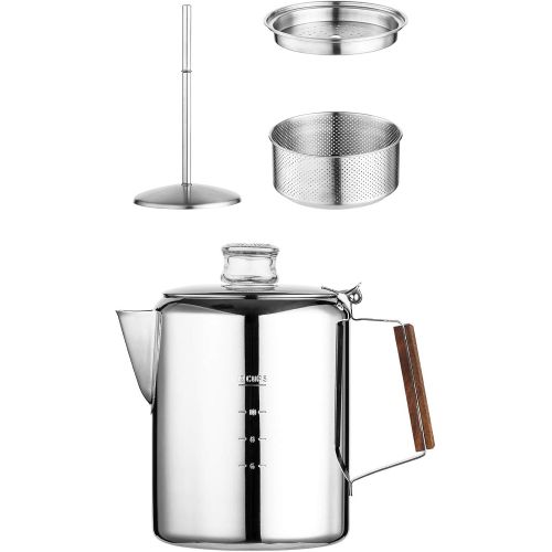  Unknown 18/8 Stainless Steel Percolator, 12 Cup, 412, Rapid brew, stovetop