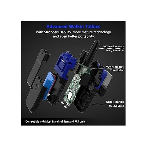  3 Walkie Talkies for Adults Long Range Rechargeable Walkie-Talkies - Long Distance 2 Way Radios Walkie Talkies 3 Pack Walkie Talkies with Earpiece and Mic Set USB Charger Lanyard NOAA Weather Alert