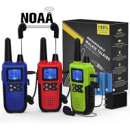 3 Walkie Talkies for Adults Long Range Walkie Talkies Rechargeable - Long Distance Walkie Talkies 3 Pack Family 2 Way Radios Walkie Talkies with Earpiece and Mic Set USB Charger Battery NOAA Alert