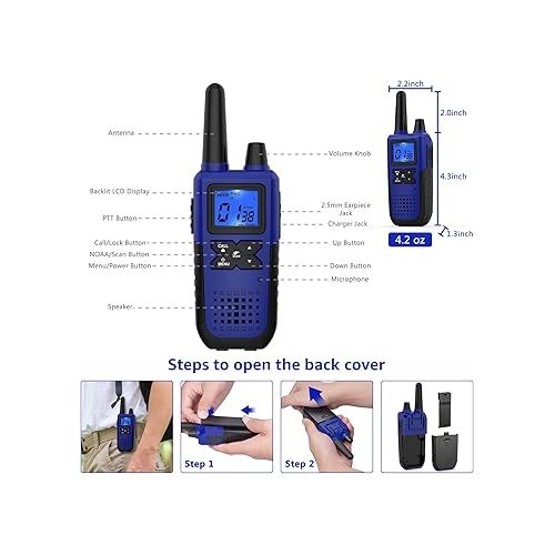  3 Walkie Talkies for Adults Long Range Walkie Talkies Rechargeable - Long Distance Walkie Talkies 3 Pack Family 2 Way Radios Walkie Talkies with Earpiece and Mic Set USB Charger Battery NOAA Alert