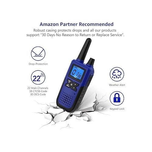  3 Walkie Talkies for Adults Long Range Walkie Talkies Rechargeable - Long Distance Walkie Talkies 3 Pack Family 2 Way Radios Walkie Talkies with Earpiece and Mic Set USB Charger Battery NOAA Alert