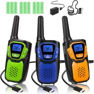 Topsung Walkie Talkies 3 Pack, Rechargeable Easy to Use Family Walky Talky Long Range 2 Way Radio Gift with NOAA Weather Channel Micro-USB Charger/Battery/Lanyard Hiking Camping Trip
