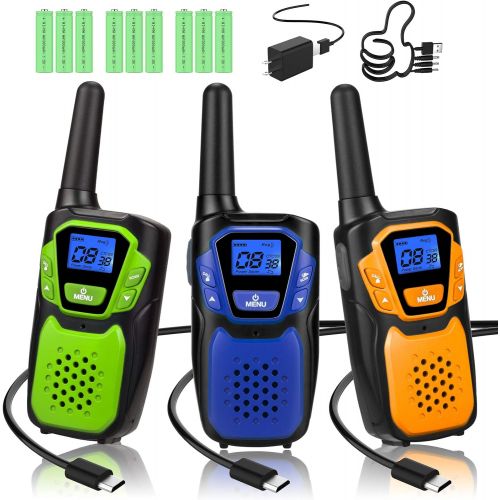  Topsung Walkie Talkies 3 Pack, Rechargeable Easy to Use Family Walky Talky Long Range 2 Way Radio Gift with NOAA Weather Channel Micro-USB Charger/Battery/Lanyard Hiking Camping Trip