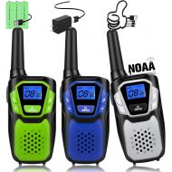 Topsung Walkie Talkies 3 Pack Rechargeable, Easy to Use Long Range Walky Talky Handheld Two Way Radio with NOAA for Hiking Camping (1Blue & 1Green & 1Silver with Relugar Micro-USB Charger/