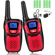Topsung Walkie Talkies for Adult, Rechargeable Long Range Walky Talky Handheld Two Way Radio with NOAA Weather Scan + Alert, 6 * 1000MAH AA Batteries and USB Charger Included (Red 2 Pack)