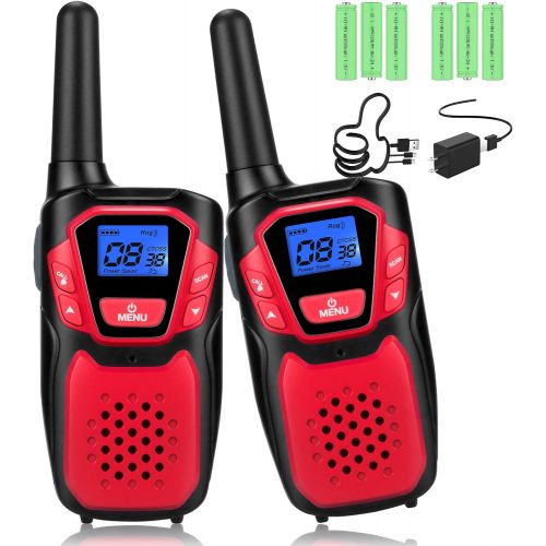  Topsung Walkie Talkies for Adult, Rechargeable Long Range Walky Talky Handheld Two Way Radio with NOAA Weather Scan + Alert, 6 * 1000MAH AA Batteries and USB Charger Included (Red 2 Pack)