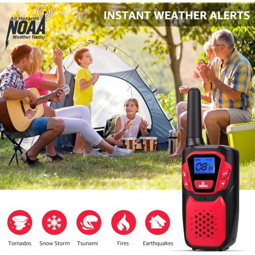  Topsung Walkie Talkies for Adult, Rechargeable Long Range Walky Talky Handheld Two Way Radio with NOAA Weather Scan + Alert, 6 * 1000MAH AA Batteries and USB Charger Included (Red 2 Pack)