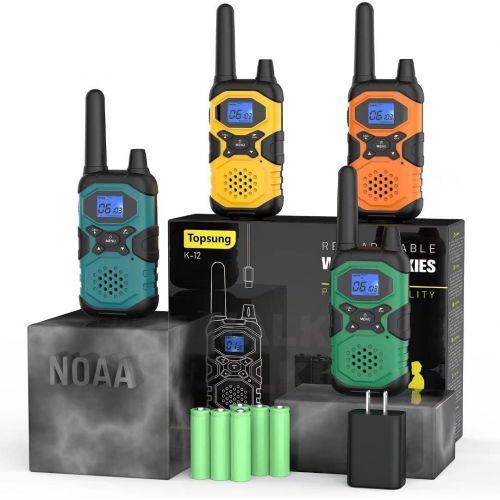  Topsung 4 Pack Walkie Talkies Long Range Rechargeable Walkie-Talkies for Adults - 2 Way Radios Walkie Talkies Long Distance USB Work Walkie Talkies with Headsets NOAA Alert 4x4500mAh Batte