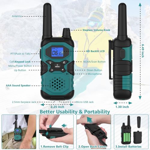  Topsung 4 Pack Walkie Talkies Long Range Rechargeable Walkie-Talkies for Adults - 2 Way Radios Walkie Talkies Long Distance USB Work Walkie Talkies with Headsets NOAA Alert 4x4500mAh Batte