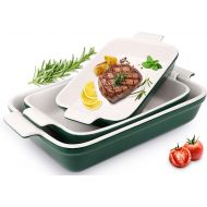 Toptier Ceramic Baking Dish Set, 3-Piece Casserole Dish Set, Rectangular Bakeware Set - Grip Handles for Easy Carry from Hot Oven to Table, Nest for Space-Saving Storage, Dark Gree