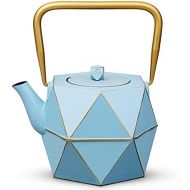 Toptier Cast Iron Teapot, Stovetop Safe Japanese Cast Iron Tea Kettle, Diamond Design Tea Pot with Removable Infuser for Loose Tea, 30 Ounce (900 ml), Blue