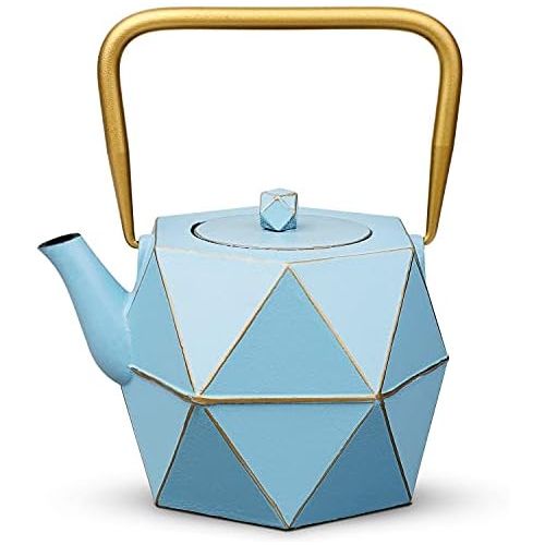  Toptier Cast Iron Teapot, Stovetop Safe Japanese Cast Iron Tea Kettle, Diamond Design Tea Pot with Removable Infuser for Loose Tea, 30 Ounce (900 ml), Blue