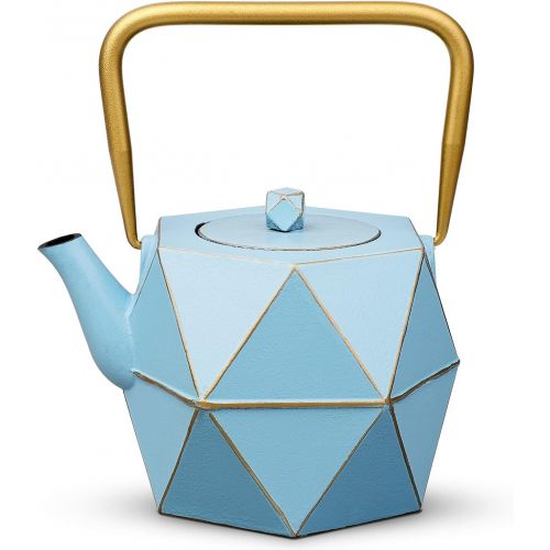  Toptier Cast Iron Teapot, Stovetop Safe Japanese Cast Iron Tea Kettle, Diamond Design Tea Pot with Removable Infuser for Loose Tea, 30 Ounce (900 ml), Blue