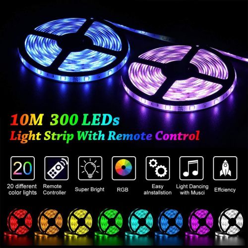  Toran Home LED Strip Lights with 5M, RGB 5050 LED Color Change Kit, IP65 Mood Lighting with 44-Key Remote Control and DC12V Power Supply [Energy Class A ++],300LEDs