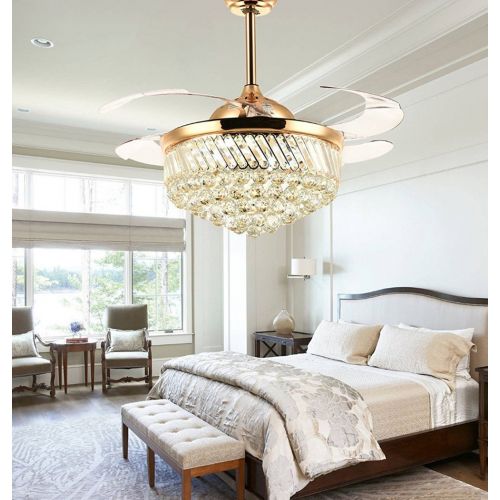  Torero Relin 36 Inches Crystal Dimmable Ceiling Fan Light,Modern Indoor Remote Control LED Luxury Pendant Light Silent Invisible Ceiling Chandelier Lighting Gold