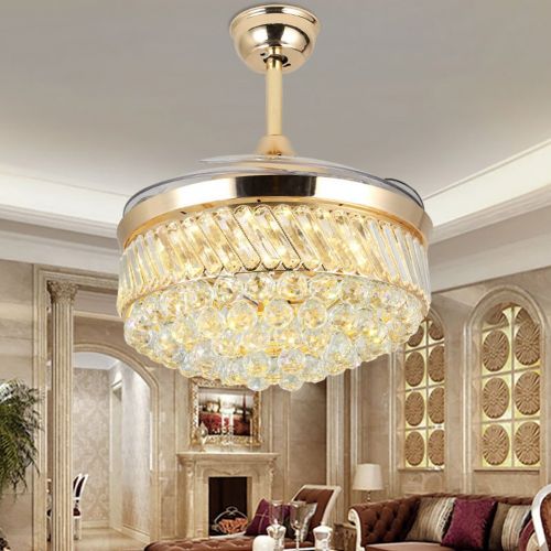  Torero Relin 36 Inches Crystal Dimmable Ceiling Fan Light,Modern Indoor Remote Control LED Luxury Pendant Light Silent Invisible Ceiling Chandelier Lighting Gold