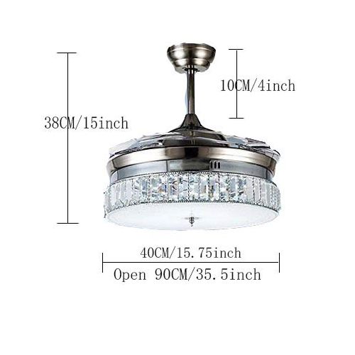  Torero X 36 Inches Crystal Dimmable Ceiling Fan Light,Modern Indoor Remote Control LED Pendant Light Metal Luxury Invisible Ceiling Chandelier Lighting Silver