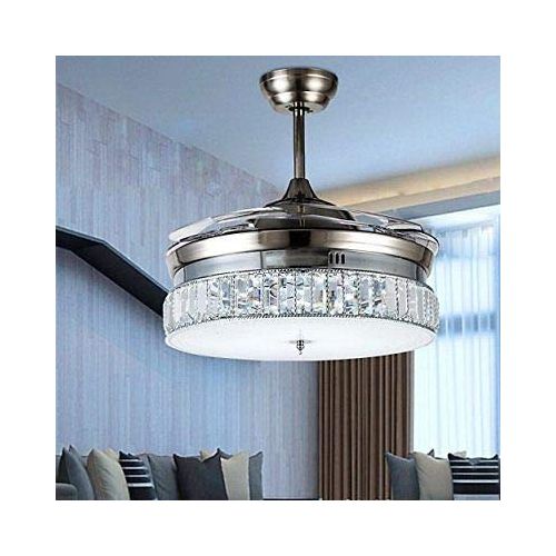  Torero X 36 Inches Crystal Dimmable Ceiling Fan Light,Modern Indoor Remote Control LED Pendant Light Metal Luxury Invisible Ceiling Chandelier Lighting Silver