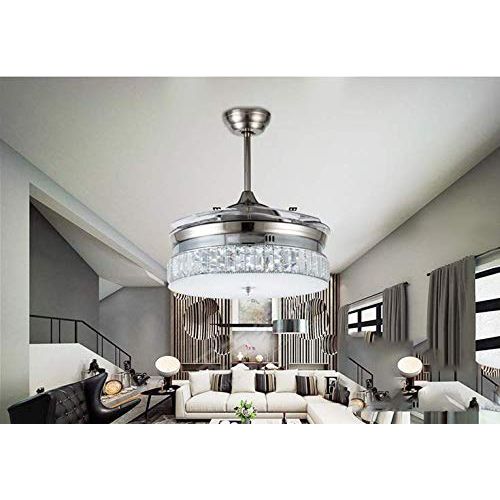  Torero X 36 Inches Crystal Dimmable Ceiling Fan Light,Modern Indoor Remote Control LED Pendant Light Metal Luxury Invisible Ceiling Chandelier Lighting Silver