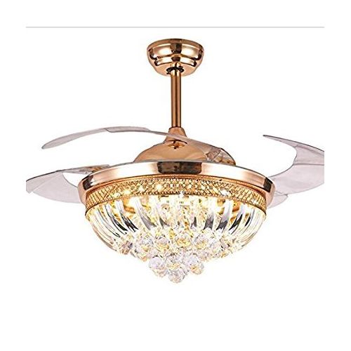  Torero X 42 Inches Ceiling Fan Light with Remote Control Retractable Indoor LED Silent Metal Shell Invisible Fan Crystal Chandeliers