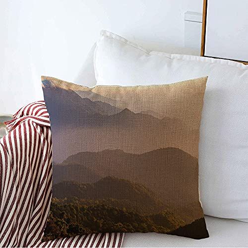  Torianna Throw Pillow Cover Linen Farmhouse Mountain Range Tropical Woods Dusk Forest Sunset by Chiangmai Sky Thailand Nature Cool Foggy Mount Decorative Square Cushion Case for Sofa Car Be