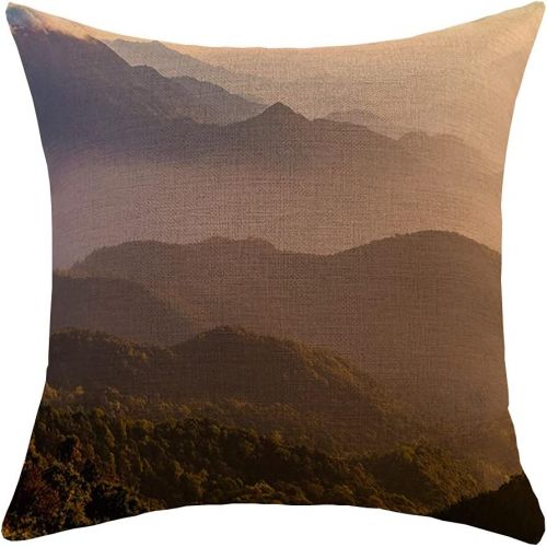  Torianna Throw Pillow Cover Linen Farmhouse Mountain Range Tropical Woods Dusk Forest Sunset by Chiangmai Sky Thailand Nature Cool Foggy Mount Decorative Square Cushion Case for Sofa Car Be