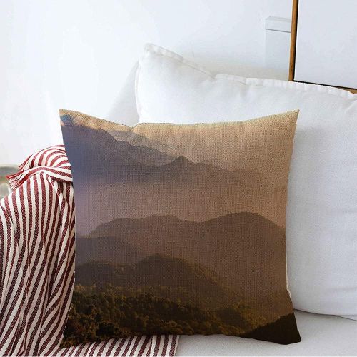  Torianna Throw Pillow Cover Linen Farmhouse Mountain Range Tropical Woods Dusk Forest Sunset by Chiangmai Sky Thailand Nature Cool Foggy Mount Decorative Square Cushion Case for Sofa Car Be