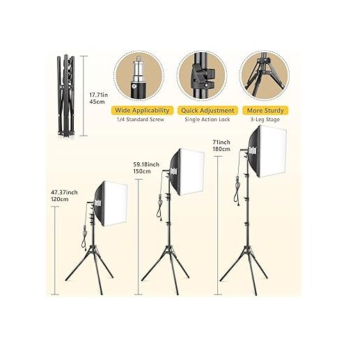  Torjim Softbox Photography Lighting Kit, 16'' x 16'' Professional Softbox Lighting Kit with 85W 3000-7500K LED Bulbs, Studio Lights for Photography/Video Recording/Live Streaming