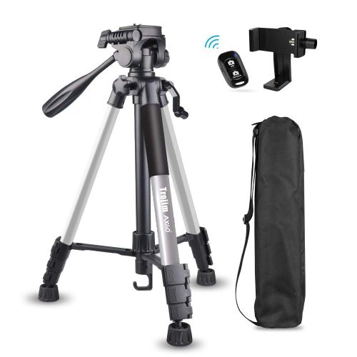  Torjim 60” Camera Tripod with Carry Bag, Lightweight Travel Aluminum Professional Tripod Stand (5kg/11lb Load) with Bluetooth Remote for DSLR SLR Cameras Compatible with iPhone & A