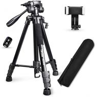 Torjim 60” Camera Tripod with Carry Bag, Lightweight Travel Aluminum Professional Tripod Stand (5kg/11lb Load) with Wireless Remote for DSLR SLR Cameras Compatible with Phone-Black