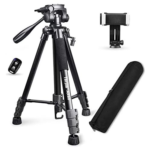  Torjim 60” Camera Tripod with Carry Bag, Lightweight Travel Aluminum Professional Tripod Stand (5kg/11lb Load) with Wireless Remote for DSLR SLR Cameras Compatible with Phone-Black