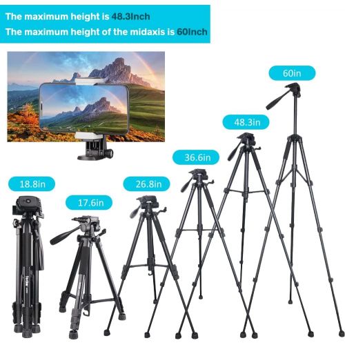  Torjim 60” Camera Tripod with Carry Bag, Lightweight Travel Aluminum Professional Tripod Stand (5kg/11lb Load) with Wireless Remote for DSLR SLR Cameras Compatible with Phone-Black