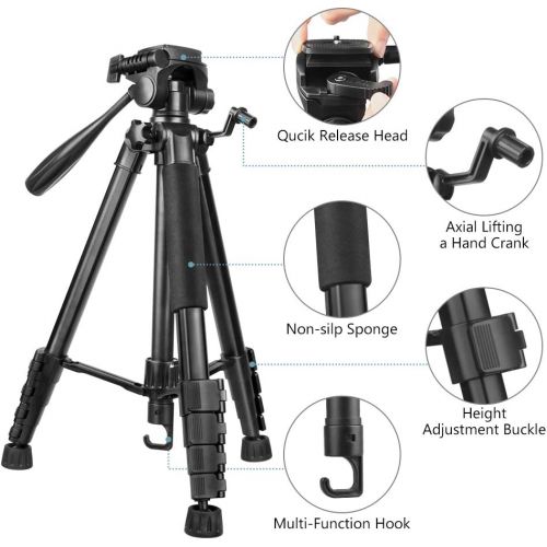  67 Camera Tripod Stand, Torjim (13 lbs/6kg Loads) Aluminum Travel Tripod with Carry Bag for Canon, DSRL, SRL, Phone Tripod Mount with Wireless Remote Control for Live Streaming, Wo