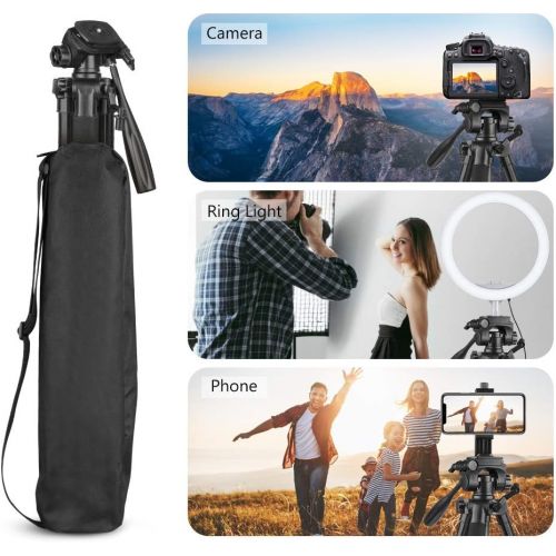  67 Camera Tripod Stand, Torjim (13 lbs/6kg Loads) Aluminum Travel Tripod with Carry Bag for Canon, DSRL, SRL, Phone Tripod Mount with Wireless Remote Control for Live Streaming, Wo