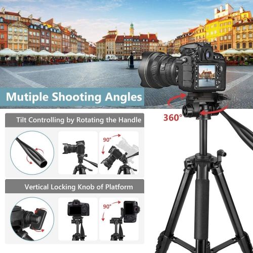  67 Camera Tripod Stand, Torjim (13 lbs/6kg Loads) Aluminum Travel Tripod with Carry Bag for Canon, DSRL, SRL, Phone Tripod Mount with Wireless Remote Control for Live Streaming, Wo