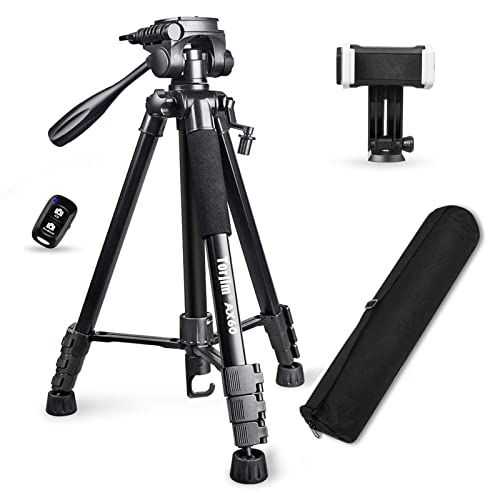  Torjim 60” Camera Tripod with Carry Bag, Lightweight Travel Aluminum Professional Tripod Stand (5kg/11lb Load) with Wireless Remote for DSLR SLR Cameras Compatible with Phone-Black