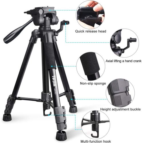  Torjim 60” Camera Tripod with Carry Bag, Lightweight Travel Aluminum Professional Tripod Stand (5kg/11lb Load) with Wireless Remote for DSLR SLR Cameras Compatible with Phone-Black