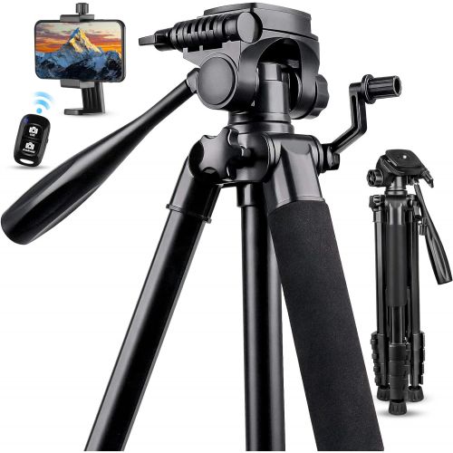  67 Camera Tripod Stand, Torjim (13 lbs/6kg Loads) Aluminum Travel Tripod with Carry Bag for Canon, DSRL, SRL, Phone Tripod Mount with Wireless Remote Control for Live Streaming, Wo