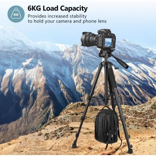  67 Camera Tripod Stand, Torjim (13 lbs/6kg Loads) Aluminum Travel Tripod with Carry Bag for Canon, DSRL, SRL, Phone Tripod Mount with Wireless Remote Control for Live Streaming, Wo