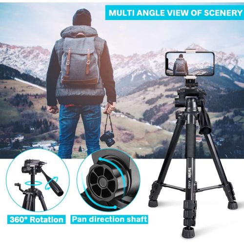  Torjim 60” Camera Tripod with Carry Bag, Lightweight Travel Aluminum Professional Tripod Stand (5kg/11lb Load) with Wireless Remote for DSLR SLR Cameras Compatible with Phone-Black