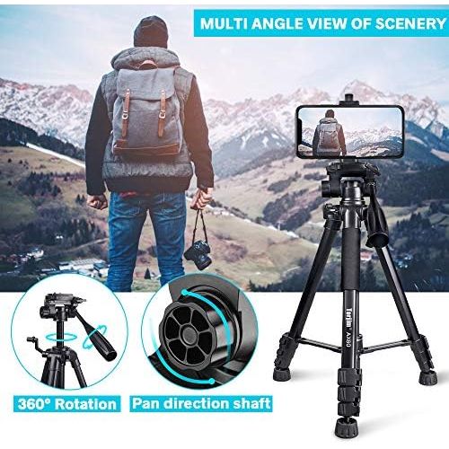  Torjim 60” Camera Tripod with Carry Bag, Lightweight Travel Aluminum Professional Tripod Stand (5kg/11lb Load) with Wireless Remote for DSLR SLR Cameras Compatible with Phone-Black