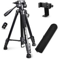 Torjim 60” Camera Tripod with Carry Bag, Lightweight Travel Aluminum Professional Tripod Stand (5kg/11lb Load) with Wireless Remote for DSLR SLR Cameras Compatible with Phone-Black