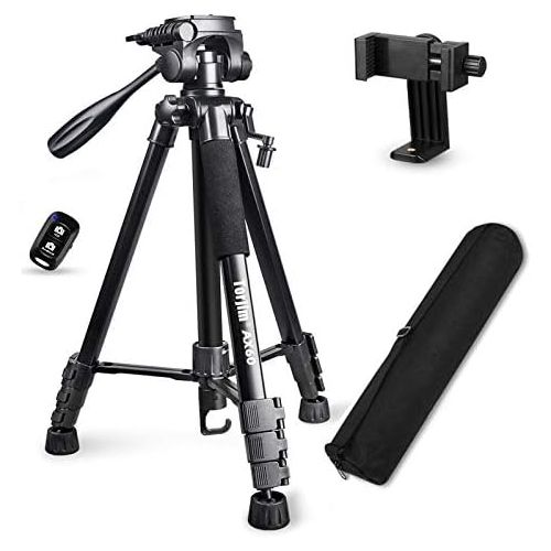  Torjim 60” Camera Tripod with Carry Bag, Lightweight Travel Aluminum Professional Tripod Stand (5kg/11lb Load) with Wireless Remote for DSLR SLR Cameras Compatible with Phone-Black