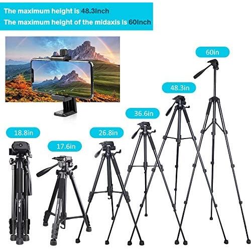  Torjim 60” Camera Tripod with Carry Bag, Lightweight Travel Aluminum Professional Tripod Stand (5kg/11lb Load) with Wireless Remote for DSLR SLR Cameras Compatible with Phone-Black