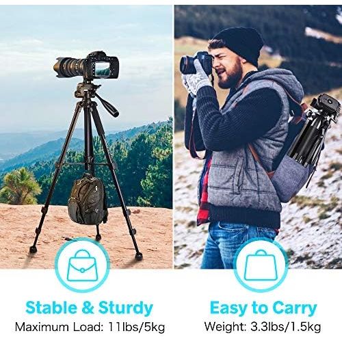  Torjim 60” Camera Tripod with Carry Bag, Lightweight Travel Aluminum Professional Tripod Stand (5kg/11lb Load) with Wireless Remote for DSLR SLR Cameras Compatible with Phone-Black